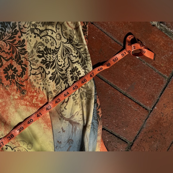 Y2K Vintage Newport News Boho Baroque Print Silky Midi Skirt Size 16W - Picture 7 of 7